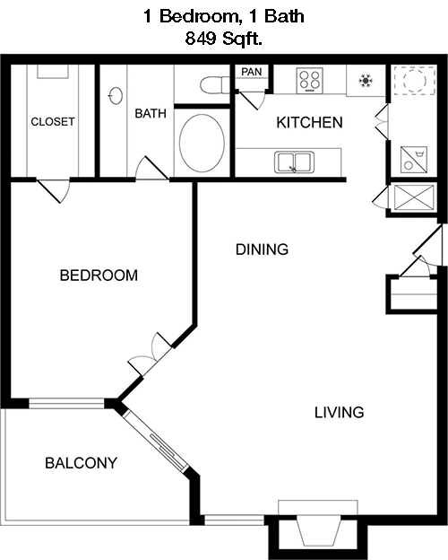 849 sq ft floorplan layout