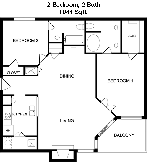 1,044 sq ft floorplan layout