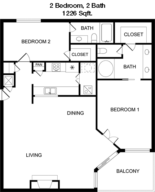 1,226 sq ft floorplan layout