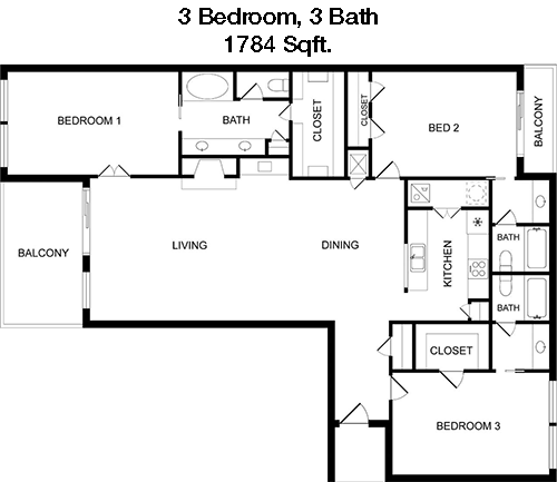 1,784 sq ft floorplan layout