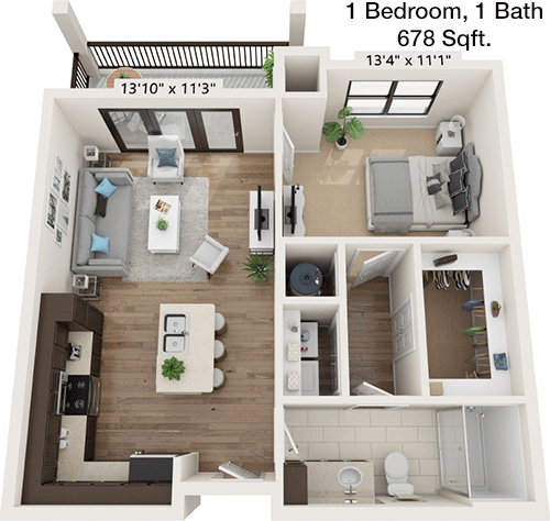 678 sq ft floorplan layout