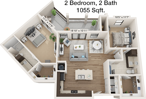1,055 sq ft floorplan layout