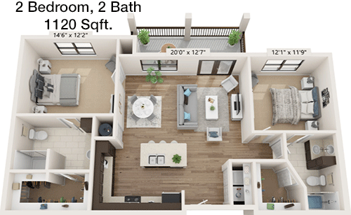 1,120 sq ft floorplan layout