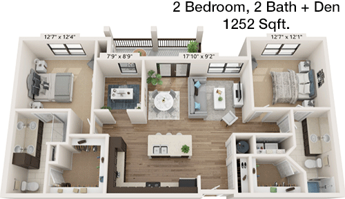 1,252 sq ft floorplan layout