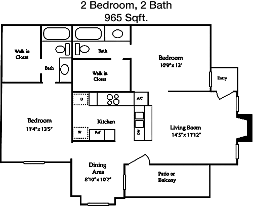 965 sq ft floorplan layout