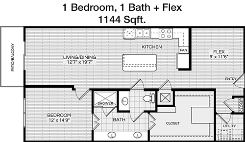 1,144 sq ft floorplan layout