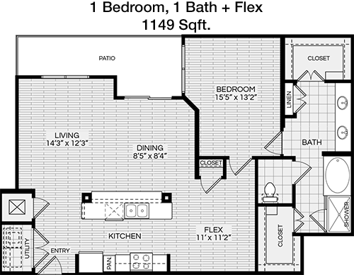 1,149 sq ft floorplan layout