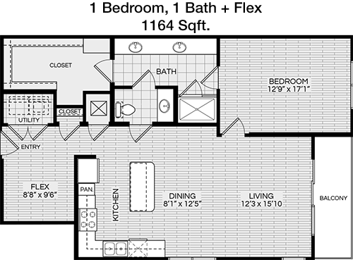 1,164 sq ft floorplan layout