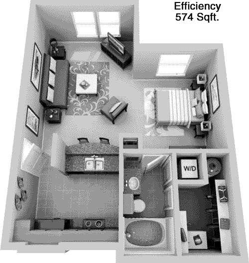 574 sq ft floorplan layout