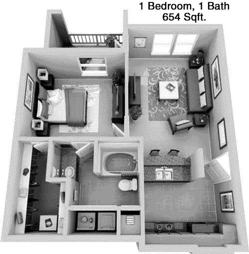 654 sq ft floorplan layout