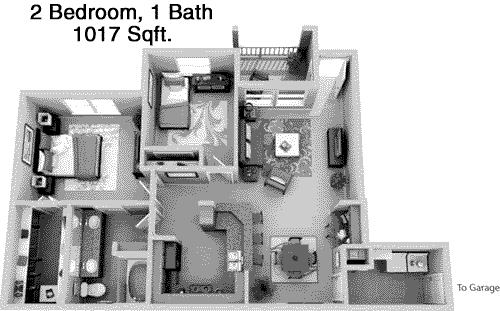 1,017 sq ft floorplan layout