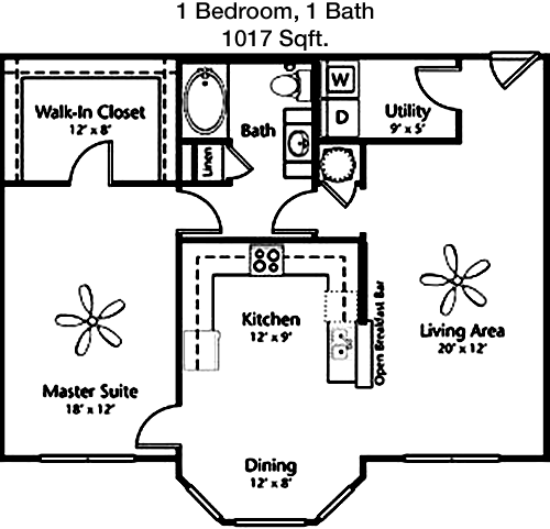 1,017 sq ft floorplan layout