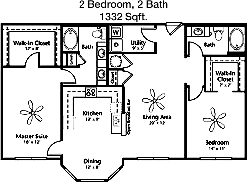 1,332 sq ft floorplan layout