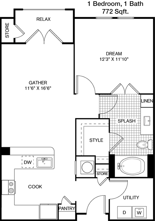 772 sq ft floorplan layout