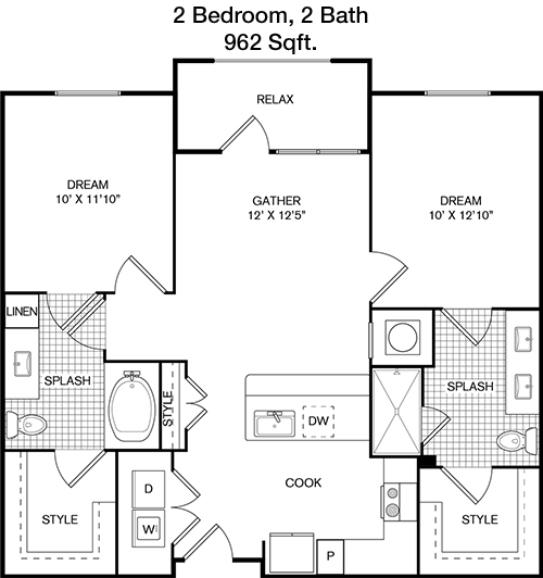 962 sq ft floorplan layout