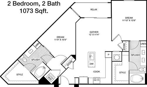 1,073 sq ft floorplan layout
