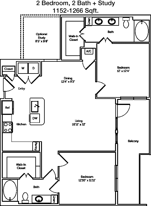 1,152 sq ft floorplan layout