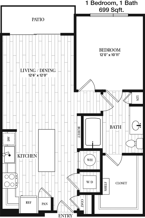 699 sq ft floorplan layout