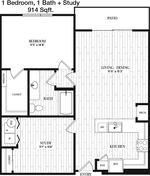 914 sq ft floorplan layout
