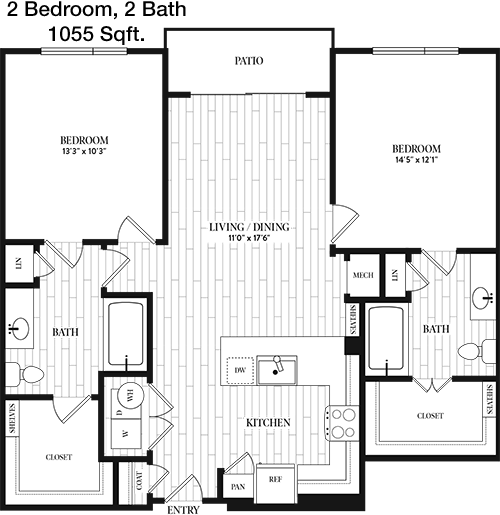 1,055 sq ft floorplan layout