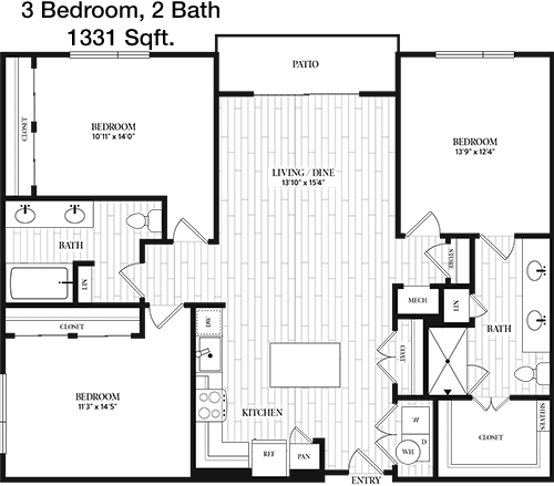 1,331 sq ft floorplan layout