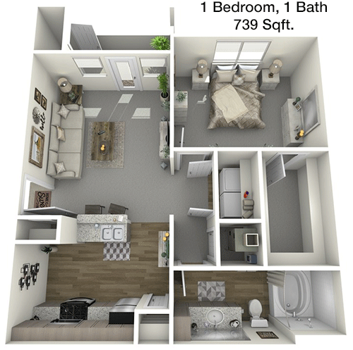 739 sq ft floorplan layout
