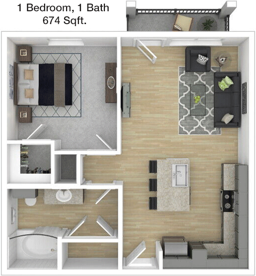 674 sq ft floorplan layout