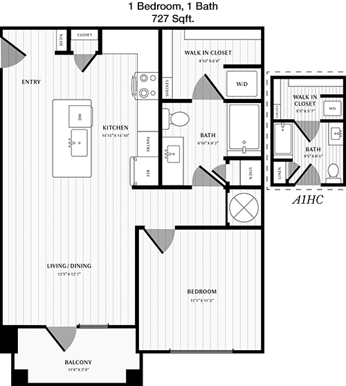 727 sq ft floorplan layout