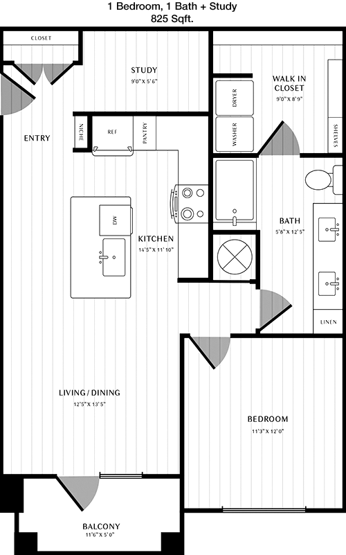 825 sq ft floorplan layout