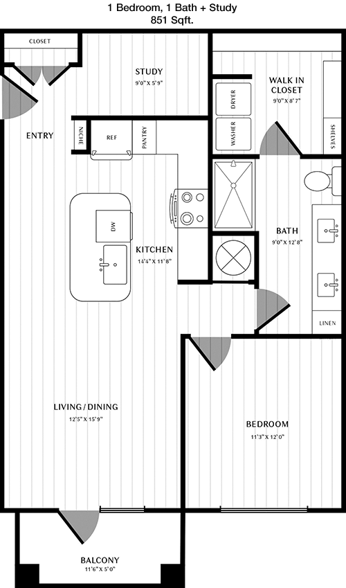 851 sq ft floorplan layout