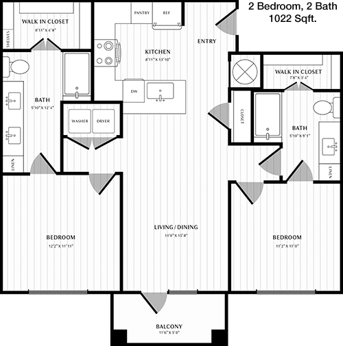 1,022 sq ft floorplan layout