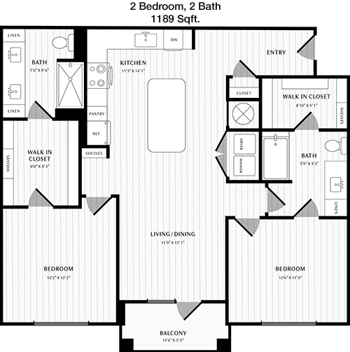 1,189 sq ft floorplan layout