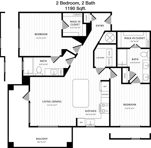 1,190 sq ft floorplan layout