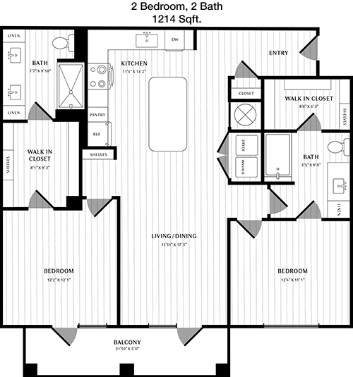 1,214 sq ft floorplan layout