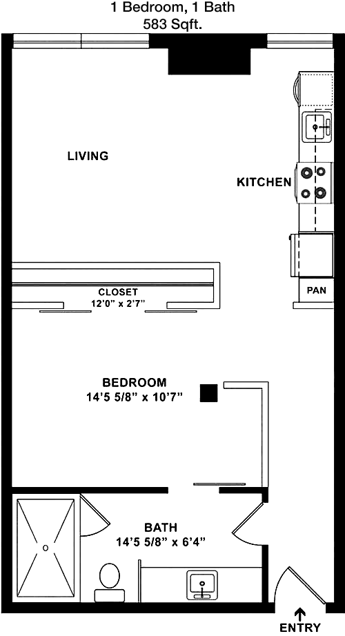 583 sq ft floorplan layout