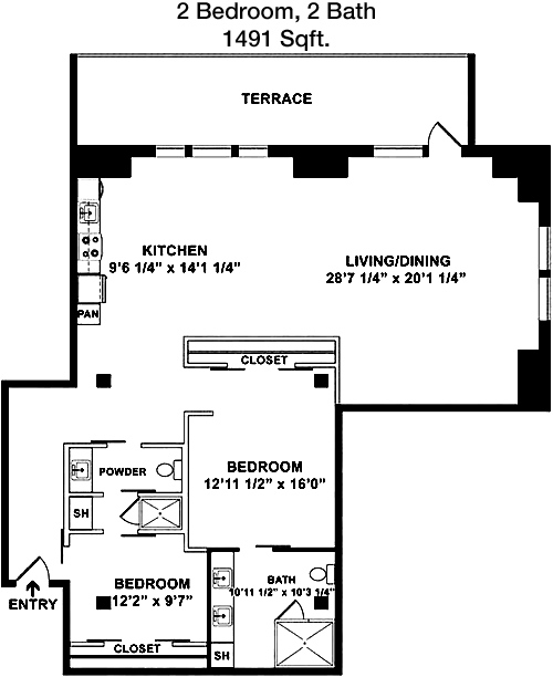 1,491 sq ft floorplan layout