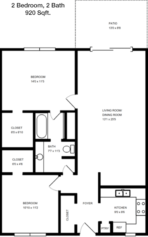 920 sq ft floorplan layout