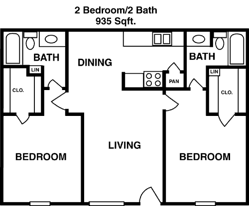 935 sq ft floorplan layout
