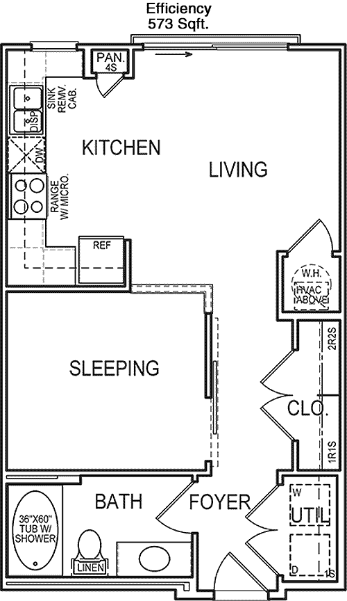 573 sq ft floorplan layout