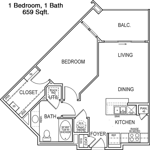 659 sq ft floorplan layout