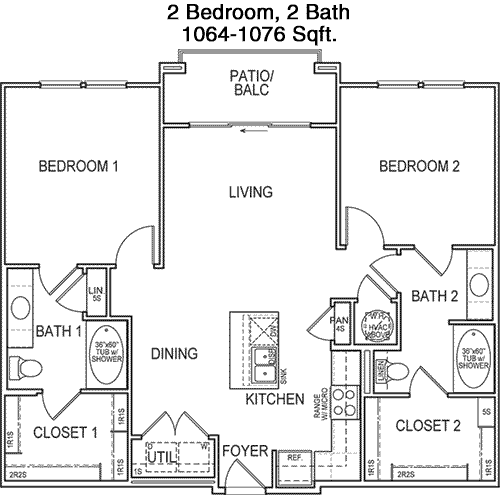 1,064 sq ft floorplan layout