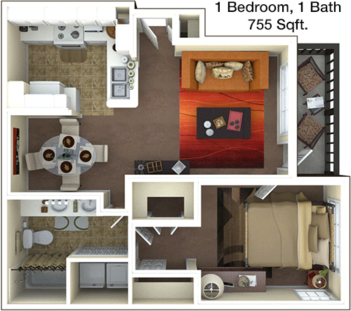 755 sq ft floorplan layout