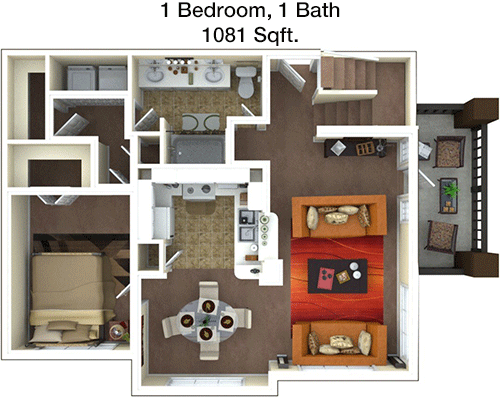 1,081 sq ft floorplan layout