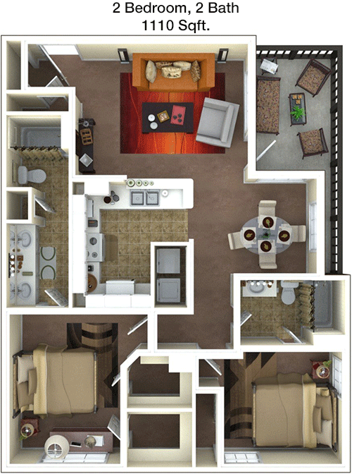 1,110 sq ft floorplan layout
