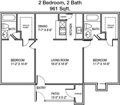 961 sq ft floorplan layout