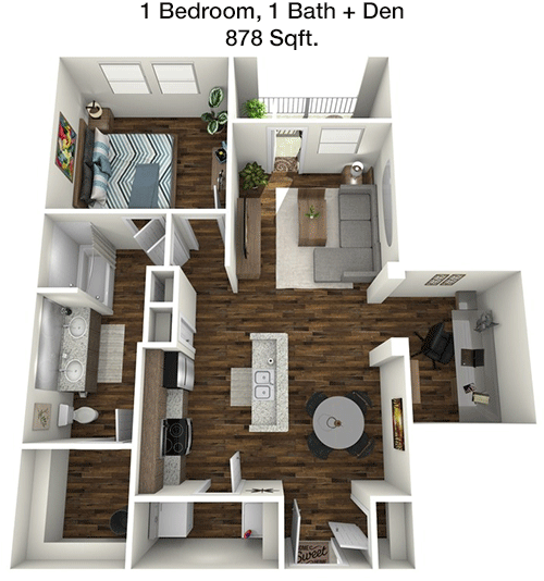 878 sq ft floorplan layout