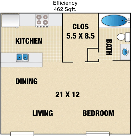 462 sq ft floorplan layout