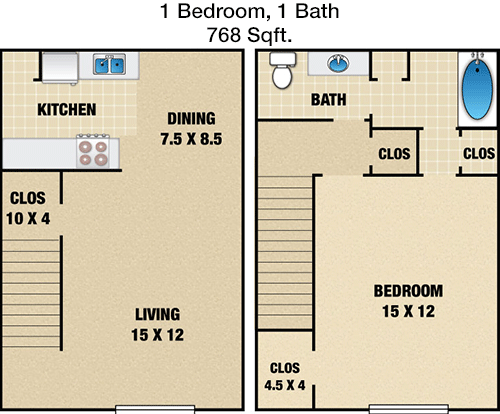 768 sq ft floorplan layout