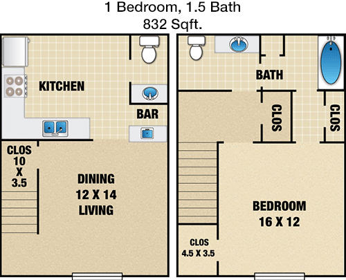 832 sq ft floorplan layout