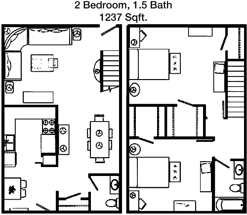 1,237 sq ft floorplan layout